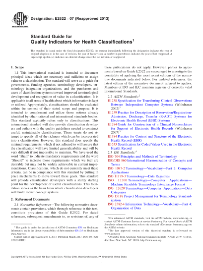 ASTM E2522-2007(2013)健康分類(lèi)用質(zhì)量指標指南Standard Guide for Quality Indicators for Health Classifications