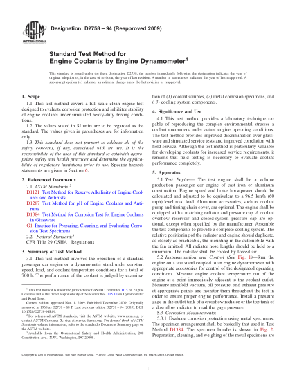 ASTM D2758-1994(2009)用發(fā)動(dòng)機測功計測定發(fā)動(dòng)機冷卻液的試驗方法Standard Test Method for Engine Coolants by Engine Dynamometer