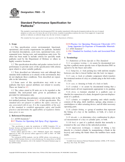ASTM F883-2013掛鎖性能規范Standard Performance Specification for Padlocks