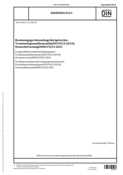 DIN EN ISO 19223-2021Lung ventilators and related equipment - Vocabulary and semantics (ISO 19223:2019); German version EN ISO 19223:2021