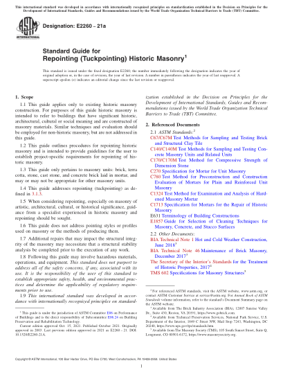 ASTM E2260-2021aStandard Guide for Repointing (Tuckpointing) Historic Masonry
