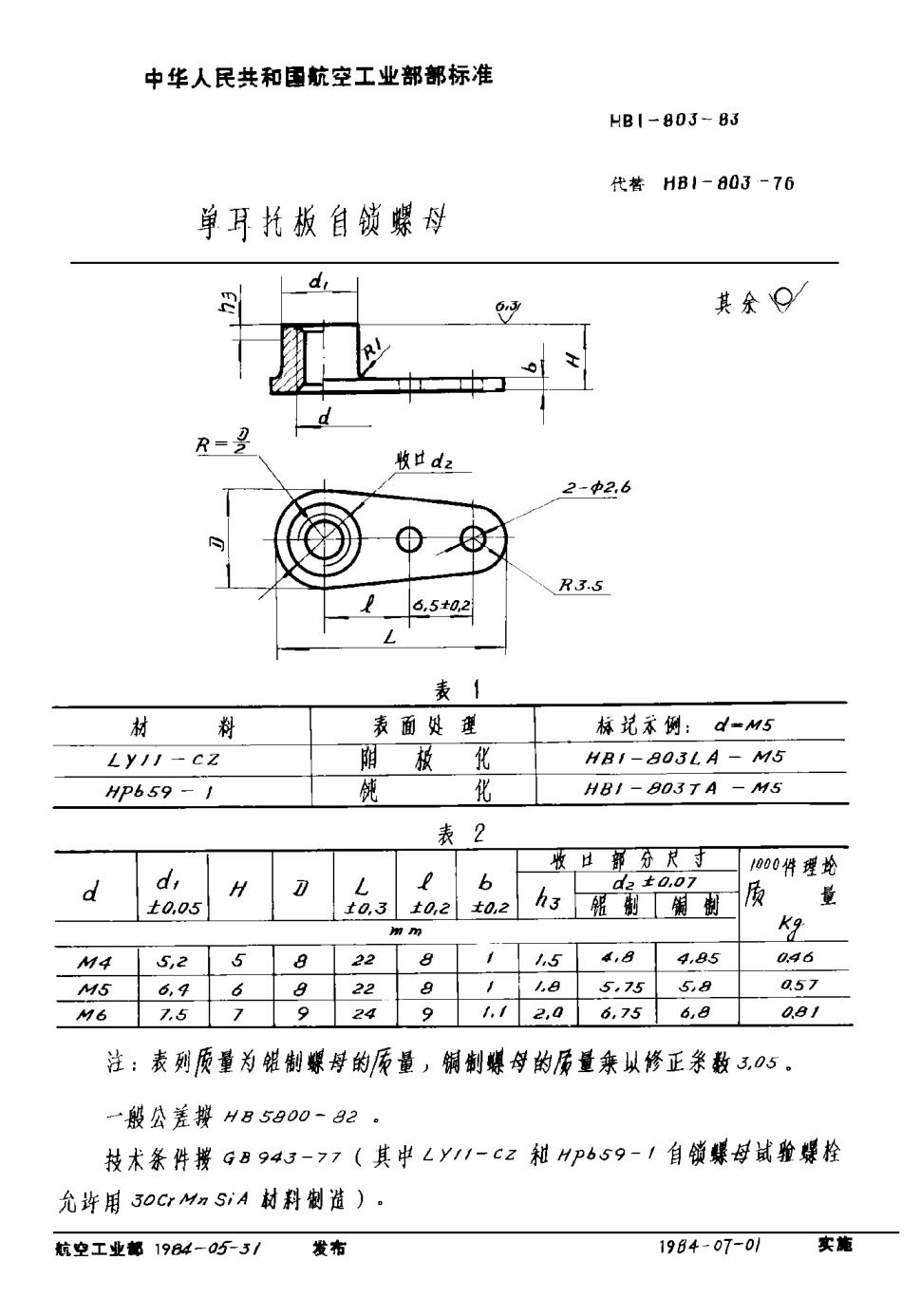 HB 1-803-1983單耳托板自鎖螺母