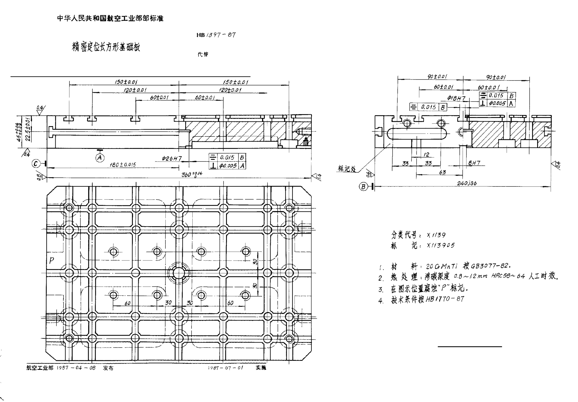 HB 1397-1987精密定位長(cháng)方形基礎板