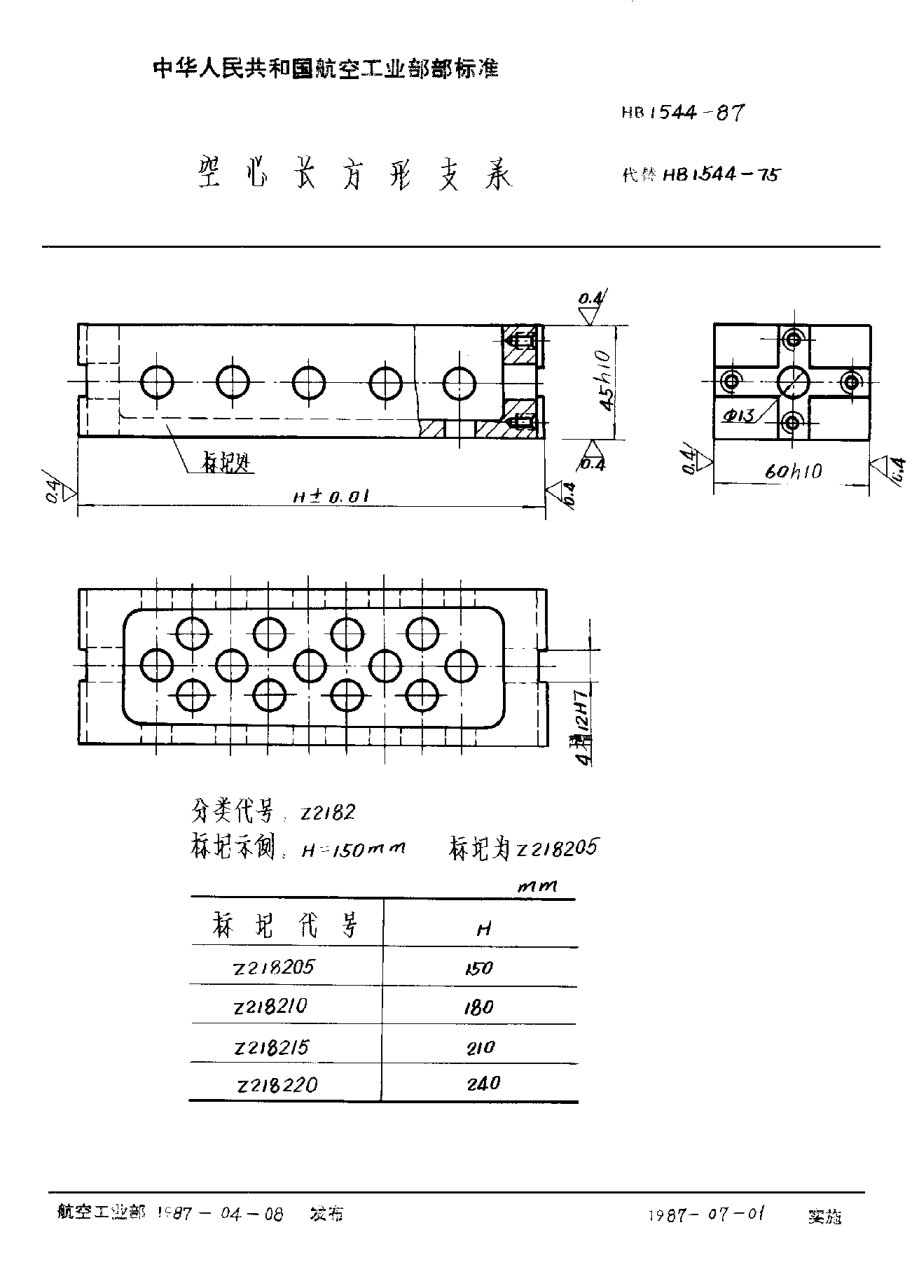 HB 1544-1987空心長(cháng)方形支承