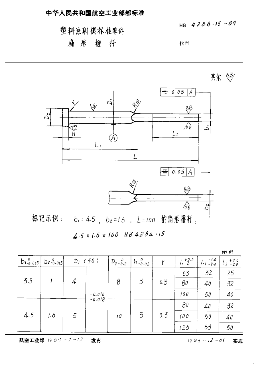 HB 4284.15-1989塑料注射模標準零件 扁形推桿