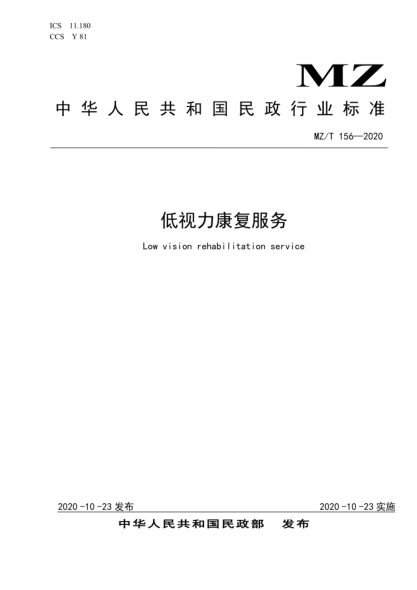 MZ/T 156-2020 低視力康復服務(wù)規范