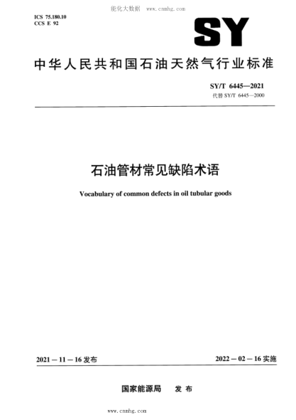 SY/T 6445-2021 石油管材常見(jiàn)缺陷術(shù)語(yǔ)