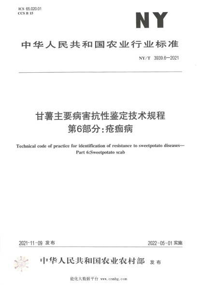 NY/T 3939.6-2021 甘薯主要病害抗性鑒定技術(shù)規程 第6部分:瘡痂病
