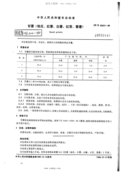 LS/T 3104-1985 甘薯(地瓜、紅薯、白薯、紅苕、番薯)