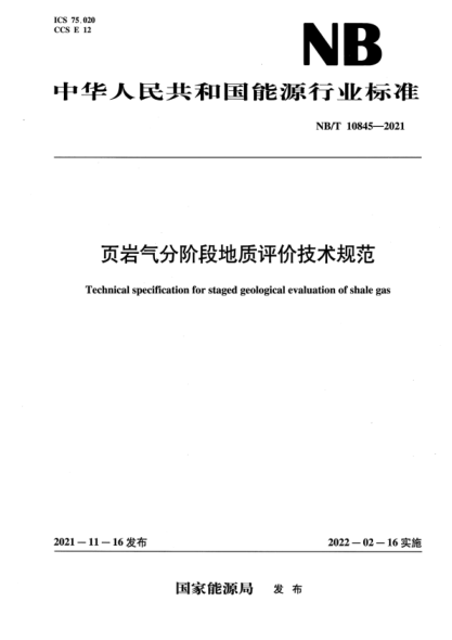 NB/T 10845-2021 頁(yè)巖氣分階段地質(zhì)評價(jià)技術(shù)規范