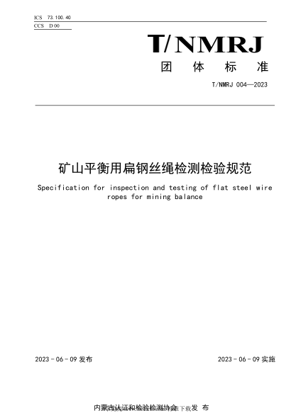 T/NMRJ 004-2023 礦山平衡用扁鋼絲繩檢測檢驗規范
