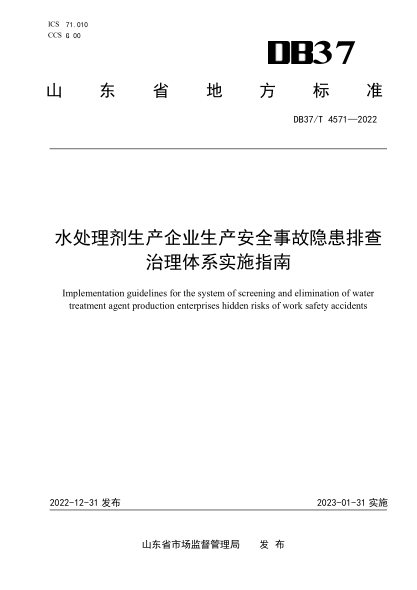 DB37/T 4571-2022 水處理劑生產(chǎn)企業(yè)生產(chǎn)安全事故隱患排查治理體系實(shí)施指南