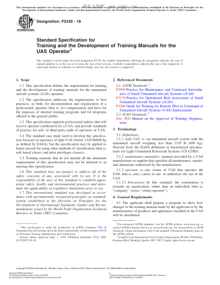 ASTM F3330-2018 Standard Specification for Training and the Development of Training Manuals for the UAS Operator