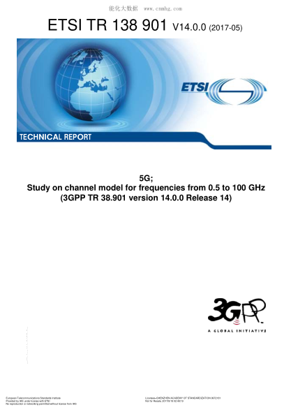 ETSI TR 138 901-2017 5G; Study On Channel Model For Frequencies From 0.5 To 100 Ghz (V14.0.0; 3Gpp Tr 38.901 Version 14.0.0 Release 14)