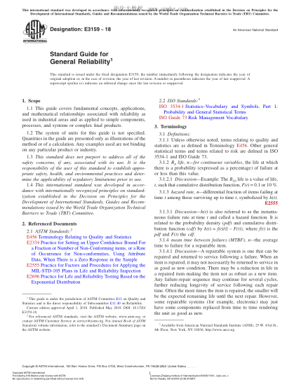 ASTM E3159-2018 Standard Guide for General Reliability