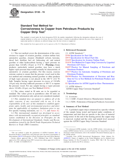 ASTM D130-2019 Standard Test Method for Corrosiveness to Copper from Petroleum Products by Copper Strip Test