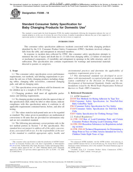 ASTM F2388-2018 家用嬰兒換尿布臺的消費者安全規格 Standard Consumer Safety Specification for Baby Changing Products for Domestic Use