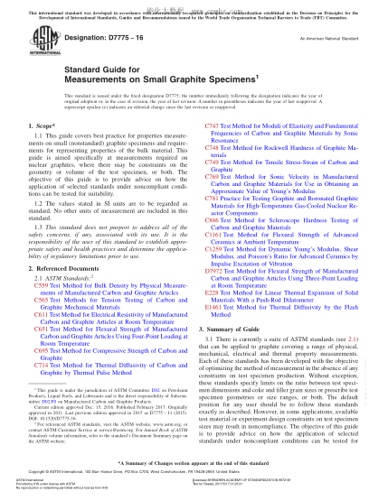 ASTM D7775-2016 小石墨試樣測量指南 Standard Guide for Measurements on Small Graphite Specimens