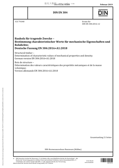 DIN EN 384-2019 Structural timber - Determination of characteristic values of mechanical properties and density