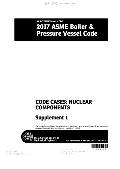 ASME BPVC-CC-NC SUPP 1-2017 Code Cases: Nuclear Components (Incorporates Supplement 1)