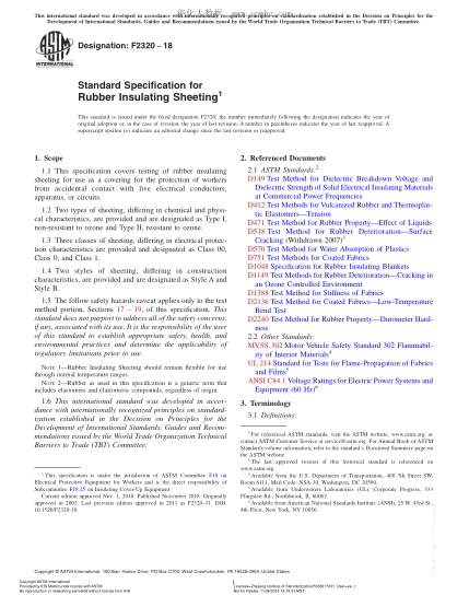 ASTM F2320-2018 Standard Specification for Rubber Insulating Sheeting
