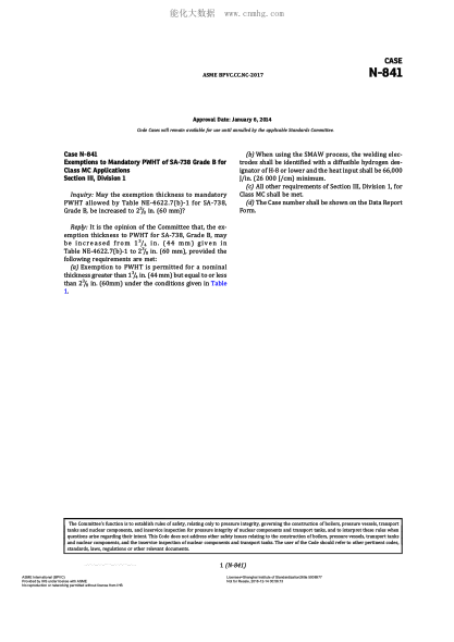 ASME BPVC-CC-NC N-841-2017 Code Cases N-841:Nuclear Components