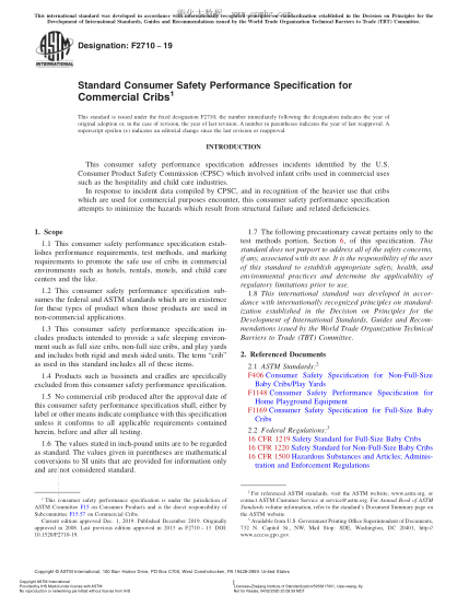 ASTM F2710-2019 市售嬰兒床的消費者安全性能規格 Standard Consumer Safety Performance Specification for Commercial Cribs