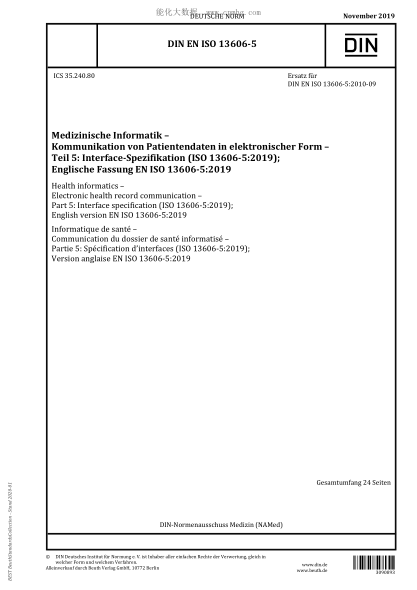 DIN EN ISO 13606-5-2019 Health informatics – Electronic health record communication – Part 5: Interface specification