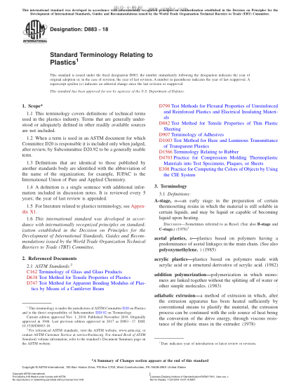 ASTM D883-2018 Standard Terminology Relating to Plastics