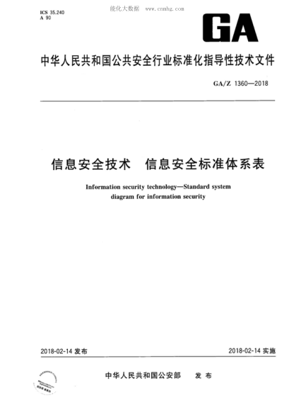 GA/Z 1360-2018 信息安全技術(shù) 信息安全標準體系表 Information security technology--Standard system diagram for information security
