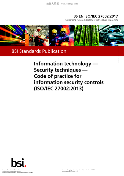 EN ISO/IEC 27002-2017 Information technology - Security techniques - Code of practice for information security controls