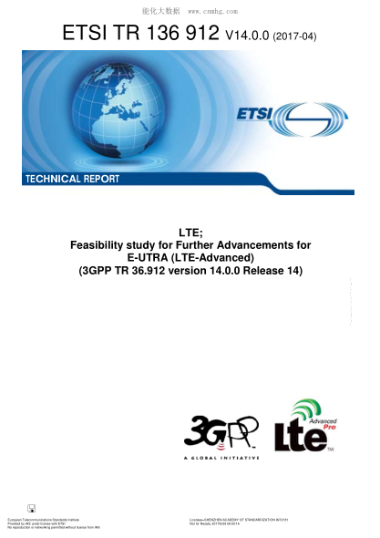 ETSI TR 136 912-2017 LTE; Feasibility study for Further Advancements for E-UTRA (LTE-Advanced) (V14.0.0; 3GPP TR 36.912 version 14.0.0 Release 14; Includes Diskette)
