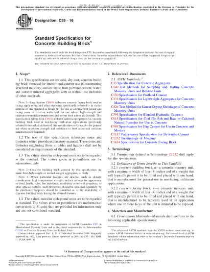 ASTM C55-2016 混凝土磚規格 Standard Specification for Concrete Building Brick