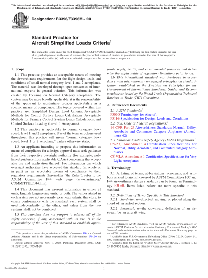 ASTM F3396/F3396M-2020 Standard Practice for Aircraft Simplified Loads Criteria