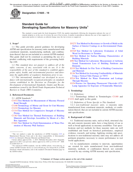 ASTM C1825-2019 砌筑塊材規格制定指南 Standard Guide for Developing Specifications for Masonry Units