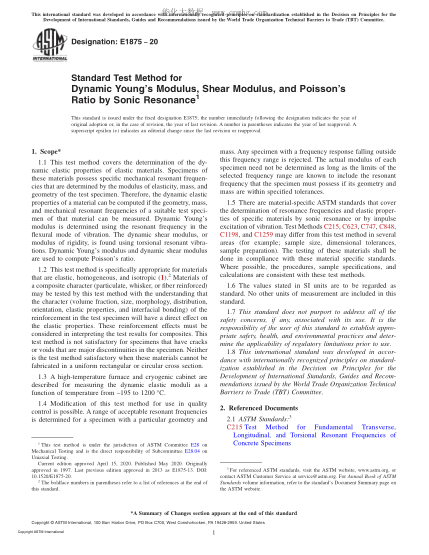 ASTM E1875-2020 Standard Test Method for Dynamic Young's Modulus, Shear Modulus, and Poisson's Ratio by Sonic Resonance