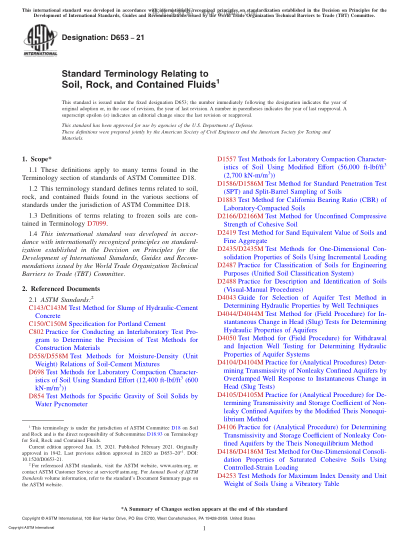 ASTM D653-2021 Standard Terminology Relating to Soil, Rock, and Contained Fluids