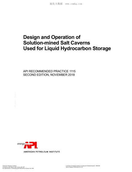 API RP 1115-2018 Design and Operation of Solution-mined Salt Caverns Used for Liquid Hydrocarbon Storage (SECOND EDITION)