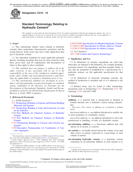 ASTM C219-2019 Standard Terminology Relating to Hydraulic Cement
