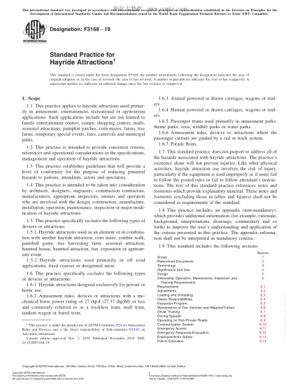 ASTM F3168-2019 Standard Practice for Hayride Attractions