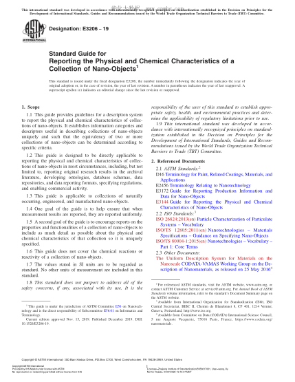 ASTM E3206-2019 Standard Guide for Reporting the Physical and Chemical Characteristics of a Collection of Nano-Objects