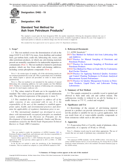 ASTM D482-2019 Standard Test Method for Ash from Petroleum Products