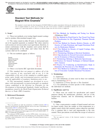 ASTM D3288/D3288M-2020  Standard Test Methods for Magnet-Wire Enamels