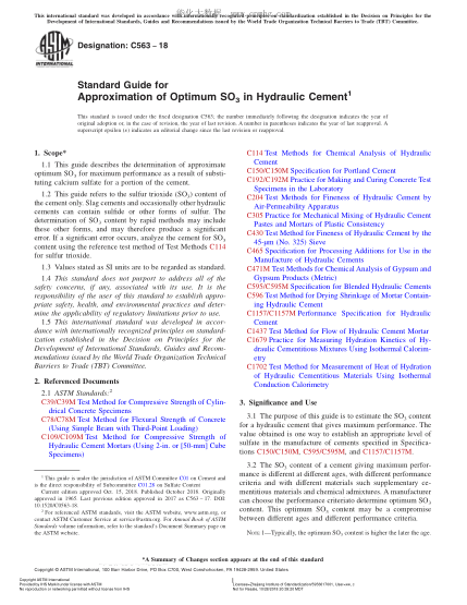 ASTM C563-2018 Standard Guide for Approximation of Optimum SO3 in Hydraulic Cement