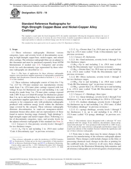 ASTM E272-2019 高強度銅基和鎳銅合金鑄件參考射線(xiàn)照片 Standard Reference Radiographs for High-Strength Copper-Base and Nickel-Copper Alloy Castings