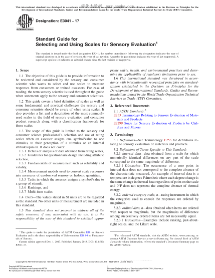 ASTM E3041-2017 感官評定級別選擇與使用指南 Standard Guide for Selecting and Using Scales for Sensory Evaluation