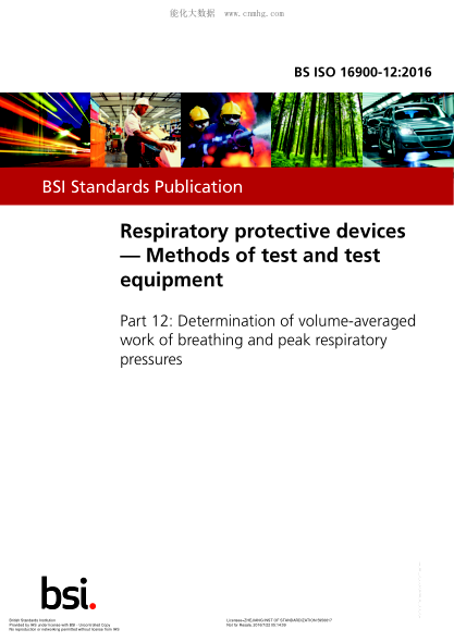 BS ISO 16900-12-2016 呼吸保護裝置 試驗方法和試驗設備 測定的體積平均的呼吸和呼吸壓力峰值 Respiratory protective devices. Methods of test and test equipment. Determination of volume-averaged work of breathing and peak respiratory pressures