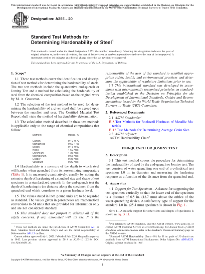 ASTM A255-2020 Standard Test Methods for Determining Hardenability of Steel