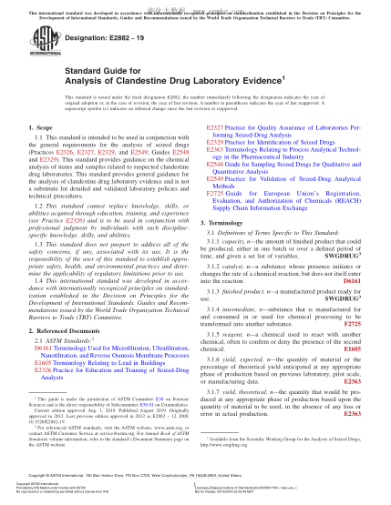 ASTM E2882-2019 Standard Guide for Analysis of Clandestine Drug Laboratory Evidence
