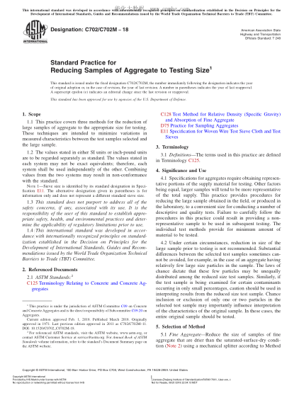 ASTM C702/C702M-2018 將集料試樣減小到適于試驗的尺寸的規程 Standard Practice for Reducing Samples of Aggregate to Testing Size